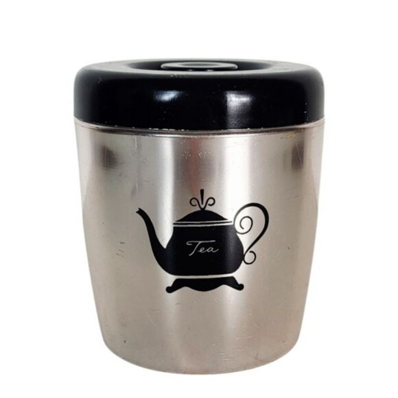 Vintage MCM 60s West Bend Metallic Silver Aluminum TEA Lidded Canister - Picture 9 of 9